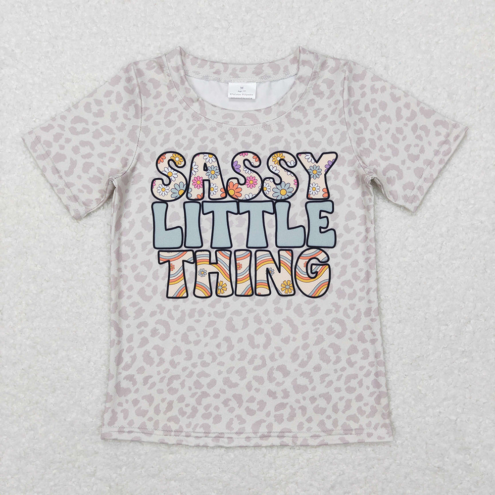 Baby Girls Easter Grey Leopard Sassy Little Thing Short Sleeve Tee Shirts Tops