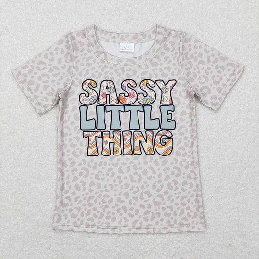 Baby Girls Easter Grey Leopard Sassy Little Thing Short Sleeve Tee Shirts Tops