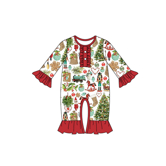 Christmas Soldier Baby Kids Long Sleeve Ruffle Rompers preorder(moq 5)