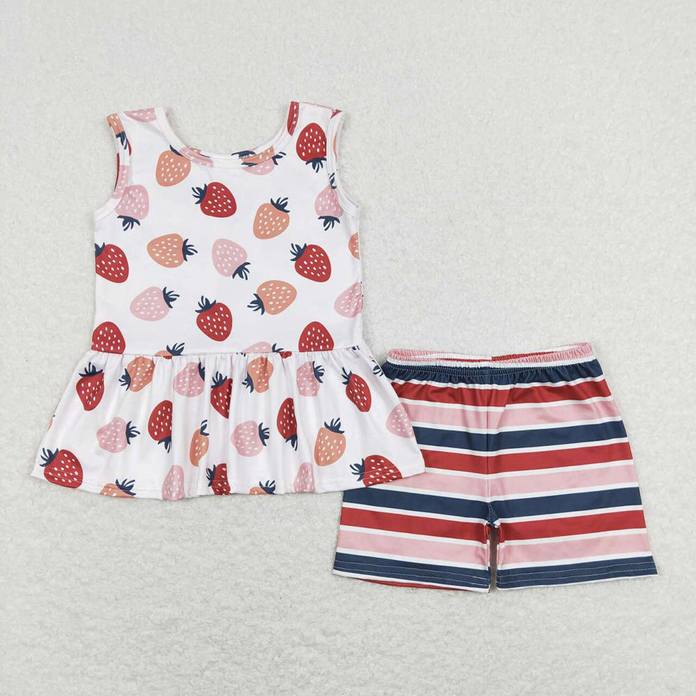 Baby Girls Strawberry Tunic Top Stripes Shorts Outfits Summer Clothes Sets