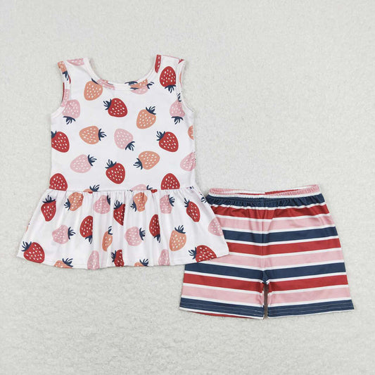 Baby Girls Strawberry Tunic Top Stripes Shorts Outfits Summer Clothes Sets