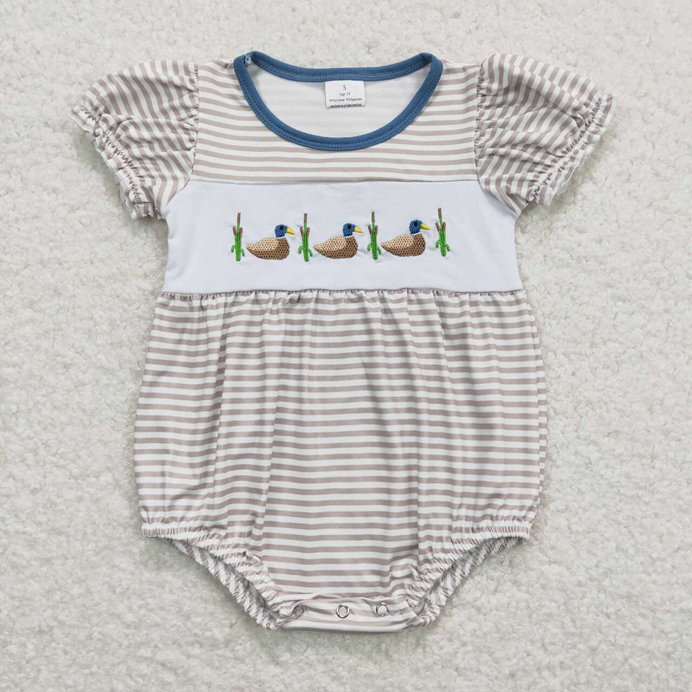 Baby Infant Girls Duck Stripes Summer Rompers