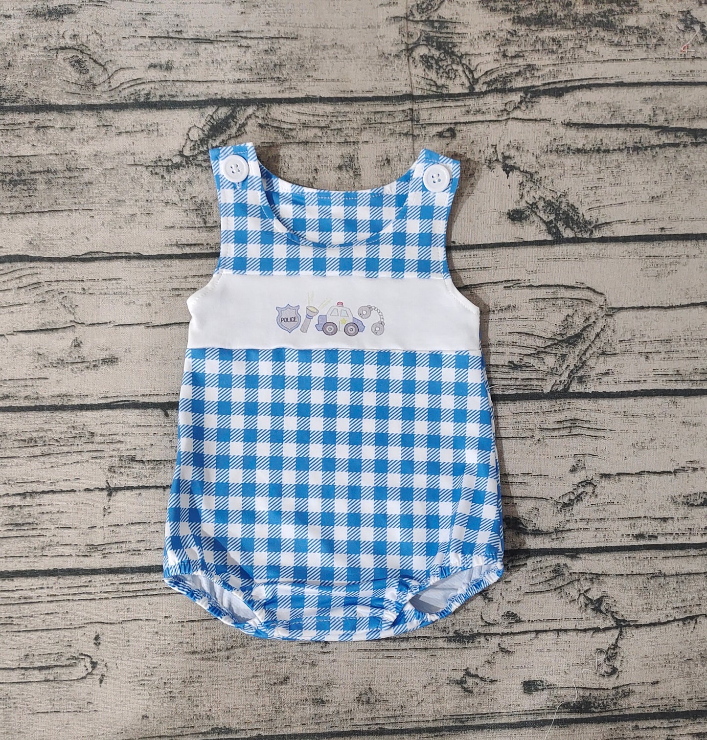 Baby Infant Boys Police Blue Checkered Summer Sleeveless Rompers