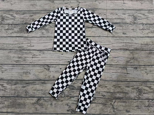 Baby Boys Black Checkered Top Pants Pajamas Clothes Sets preorder(MOQ 5)