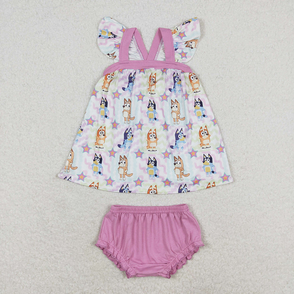 Baby Girls Dogs Colorful Tunic Top Bummies Clothes Sets