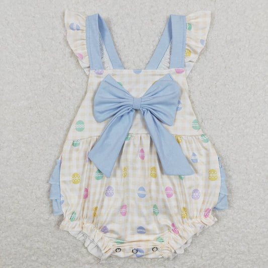 Baby Infant Girls Easter Eggs Bow Ruffle Bubble Rompers