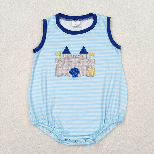 Baby Boys Summer Blue Stripes Castle Beach Rompers