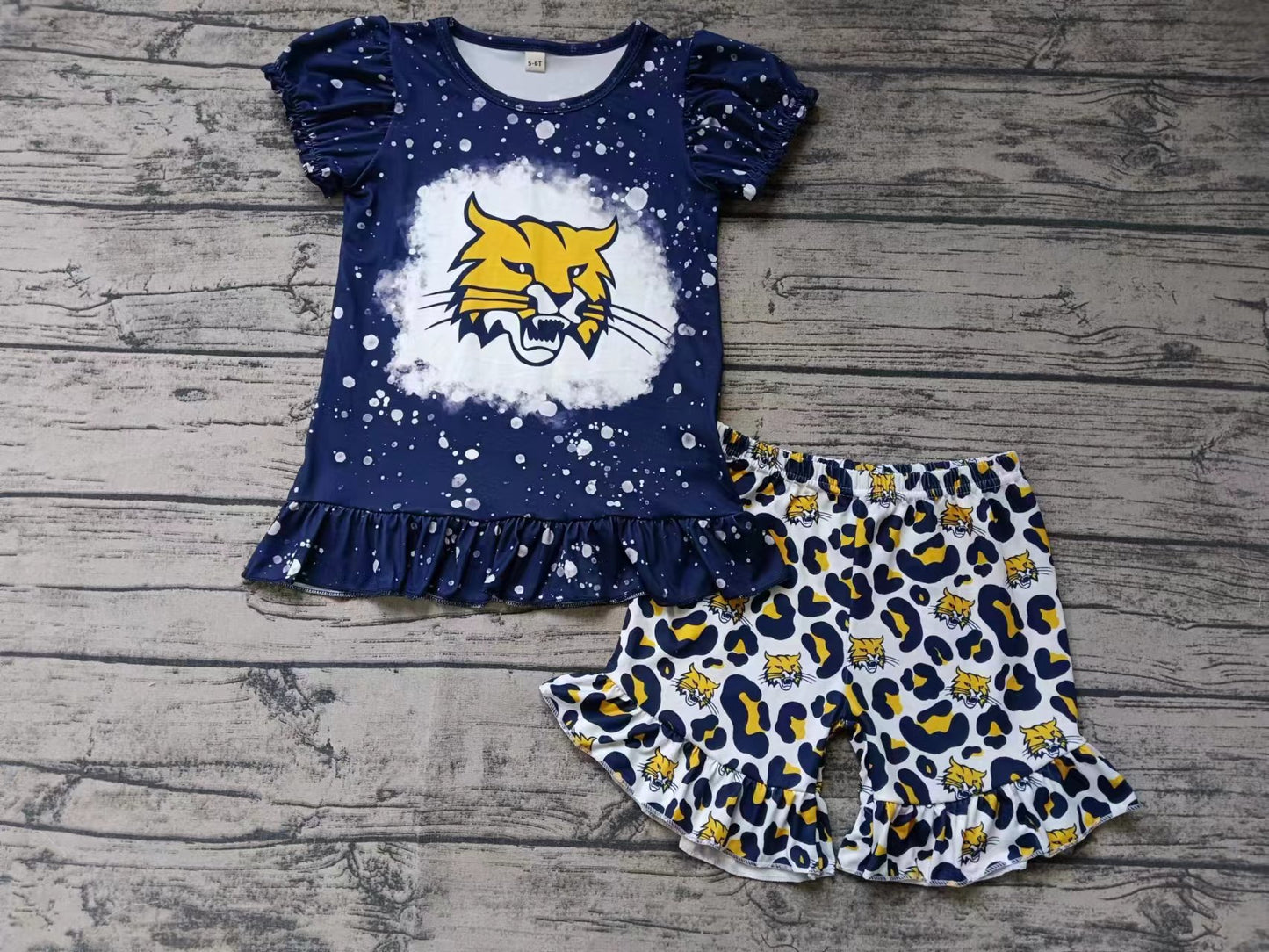 Baby Girls Tiger Navy Shirt Top Leopard Shorts Clothes Sets Preorder(moq 5)