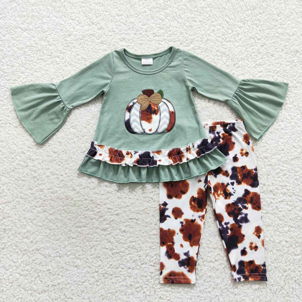 Baby Girls Cowhide Pumpkin Tunic Pants Clothing Sets