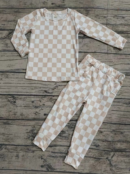 Baby Boys Khaki Checkered Top Pants Pajamas Clothes Sets preorder(MOQ 5)