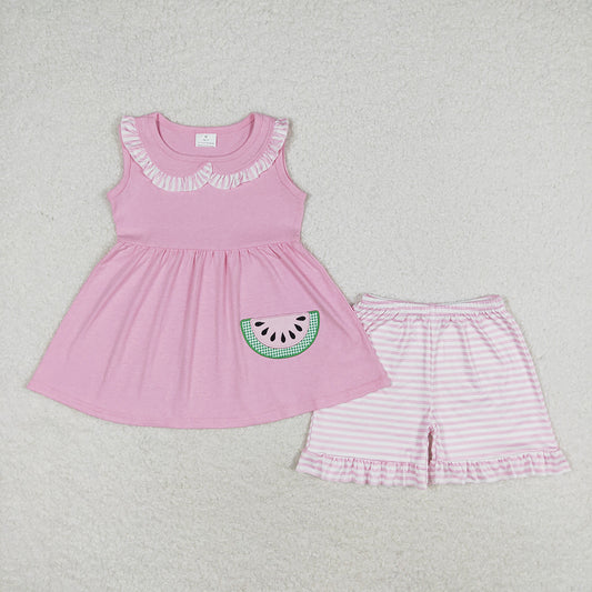 Baby Girls Watermelon Pink Tunic Top Ruffle Shorts Clothes Sets