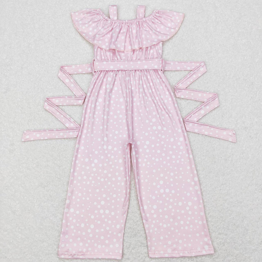 Baby Girls Pink Dots Ruffle Strap Belts Jumpsuits