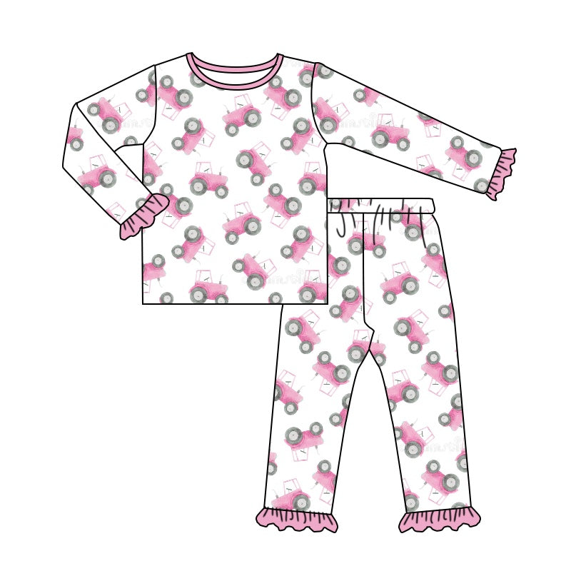 Baby Girls Pink Tractor Long Sleeve Pants Pajamas Clothes Sets preorder(moq 5)