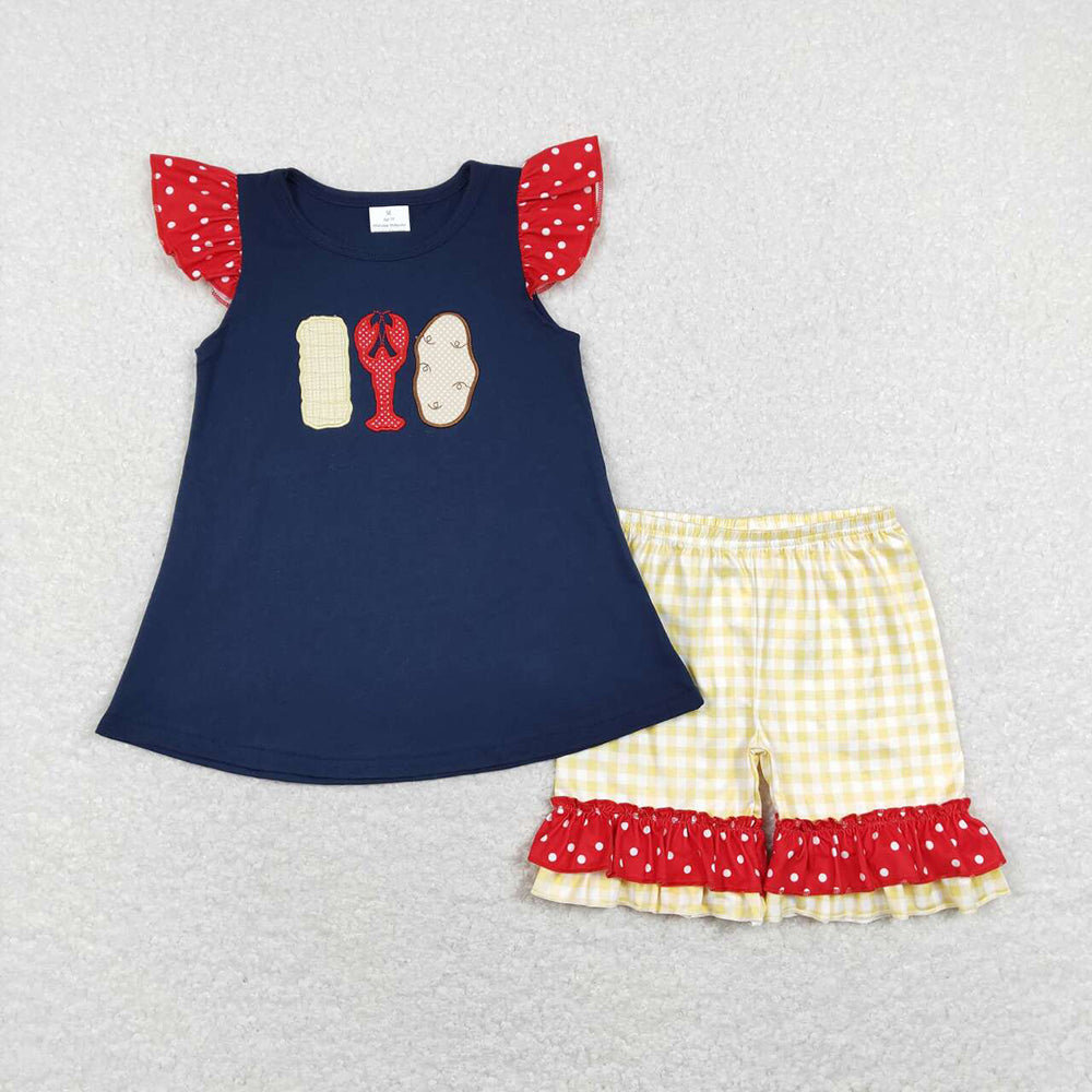 Baby Girls Crawfish Boiled Potato Ruffle Tops Shorts Clothes Sets