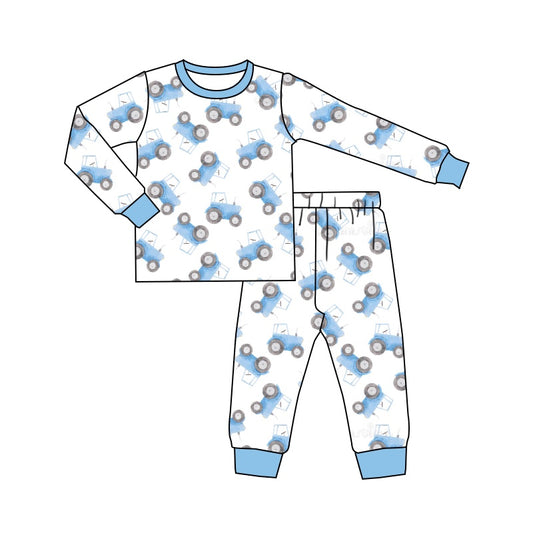 Baby Boys Blue Tractor Long Sleeve Pants Pajamas Clothes Sets preorder(moq 5)