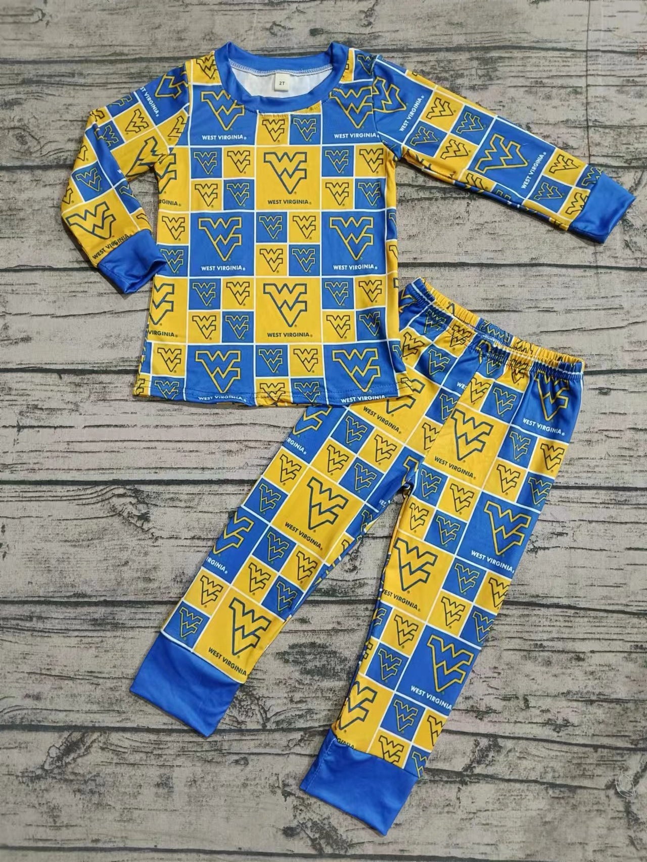 Baby Boys Blue Yellow Cheer Team Top Pants Pajamas Clothes Sets preorder(MOQ 5)