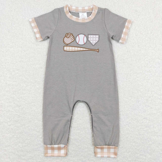 Baby Infant Boys Grey Baseball Short Sleeve Rompers