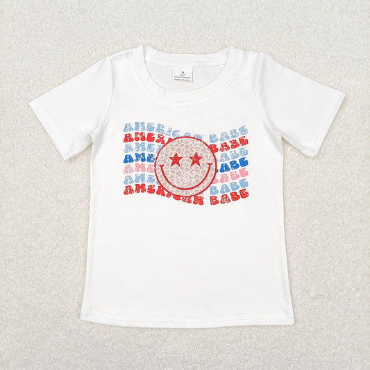 Baby Boys Girls White 4th Of July American Babe Smile Short Sleeve Tee Shirts Tops