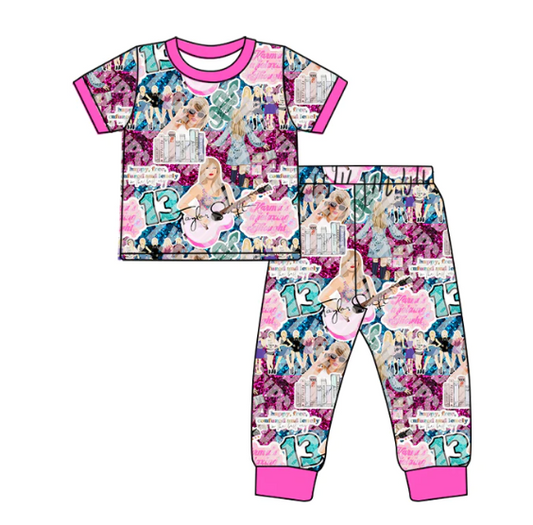 Baby Girls Pink Singer Tee Top Pants Pajamas Clothes Sets preorder(moq 5)