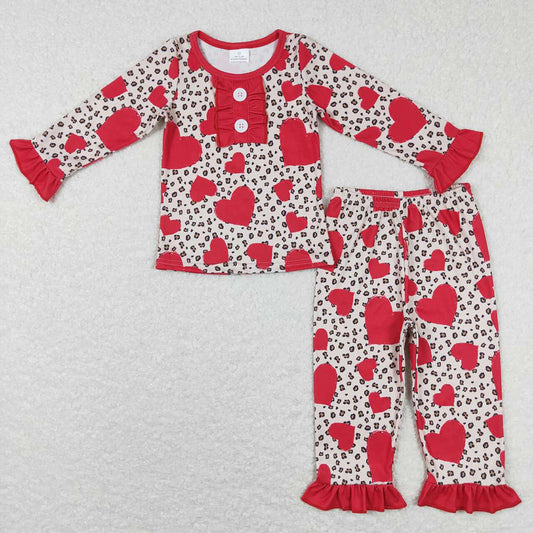 Baby Girls Valentines Hearts Leopard Sibling Romper Pajamas Sets