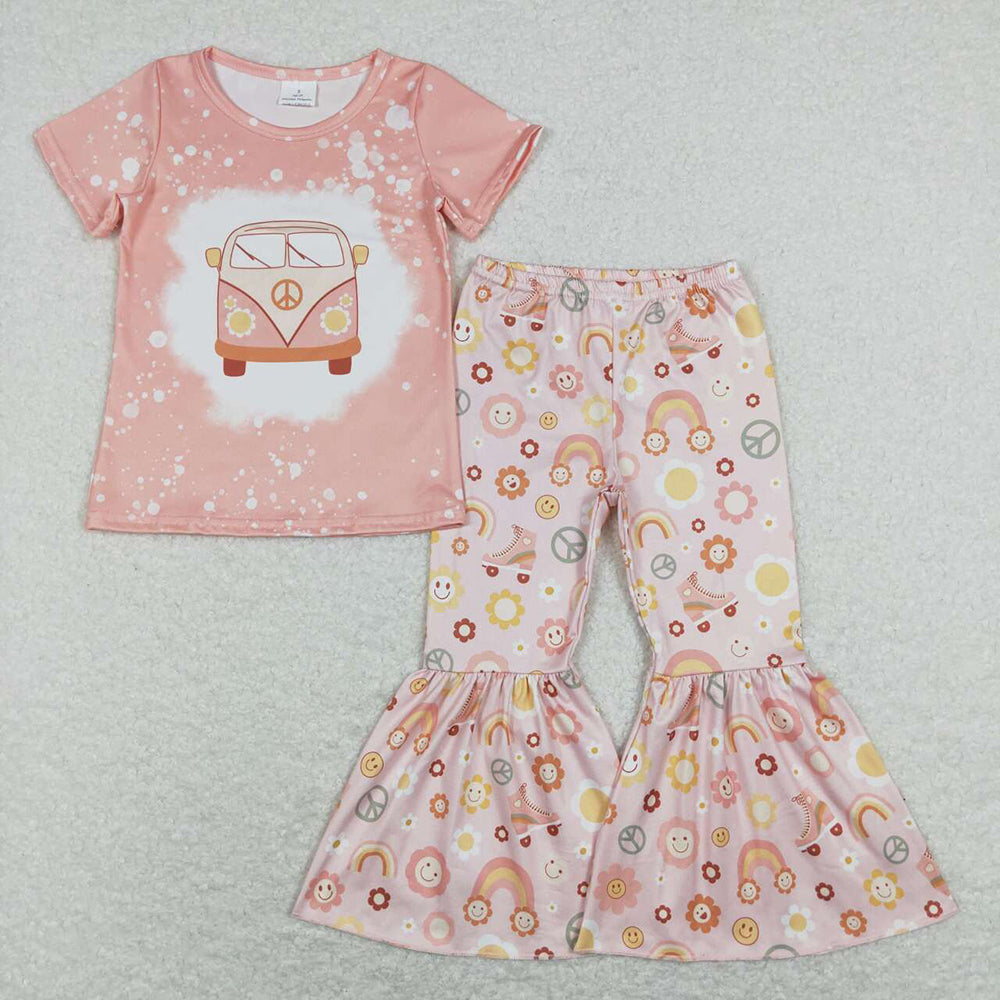 Baby Girls Peace Van Shirts Flowers Bell Pants Clothes Sets