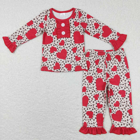 Baby Girls Valentines Hearts Leopard Shirt Pants Pajamas Clothing Sets