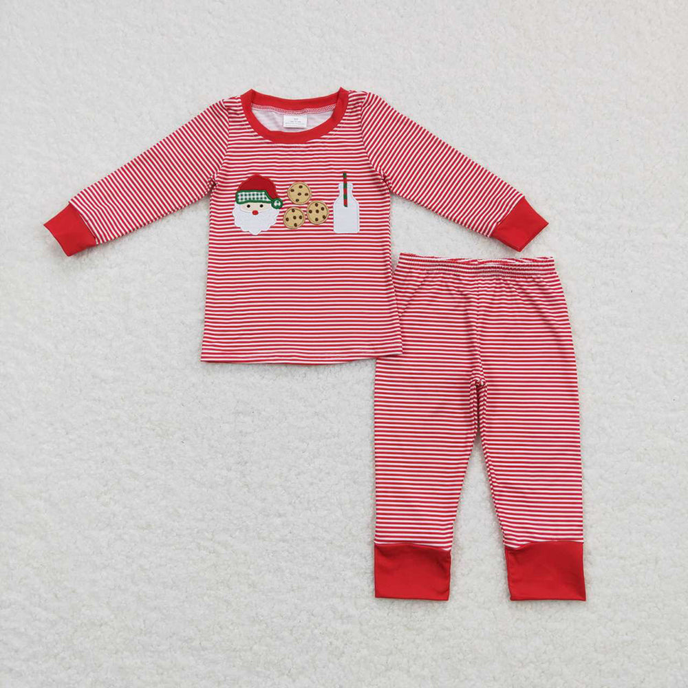 Baby Boys Christmas Red Stripes Santa Cookie Shirt Pants Pajamas Clothing Sets