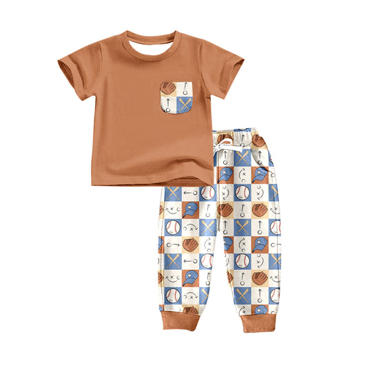 Baby Boys Brown Pocket Baseball Shirt Pants Preorder(moq 5)