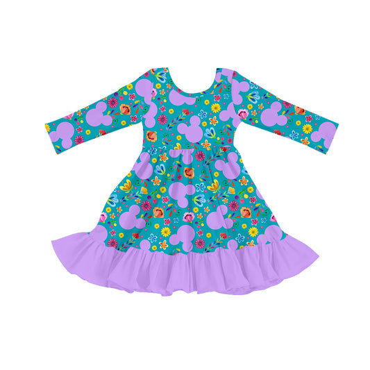 Baby Girls Purple Cartoon Flowers Ruffle Dresses preorder(moq 5)