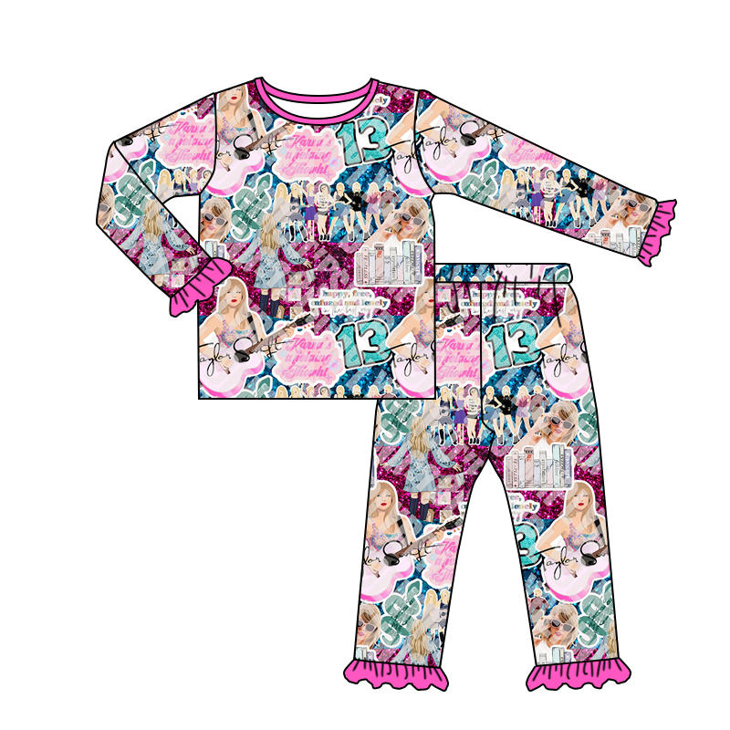 Baby Girls Pink Singer Tee Top Ruffle Pants Pajamas Clothes Sets preorder(moq 5)