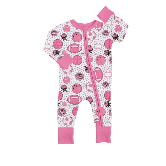 Baby Infant Girls Pink Football Long Sleeve Zip Rompers preorder(moq 5)