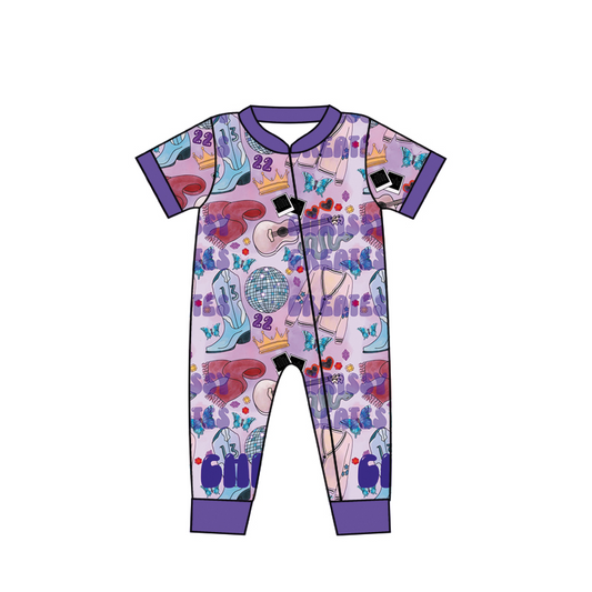 Baby Girls Purple Singer Short Sleeve Zip Rompers preorder(moq 5)