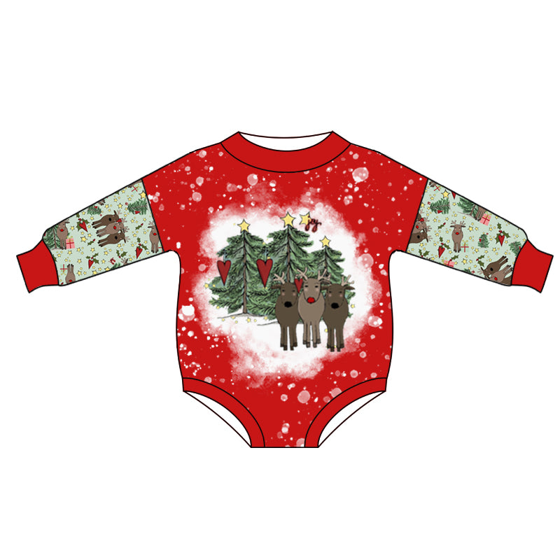 Baby Girls Christmas Tree Deer Long Sleeve Rompers preorder(moq 5)