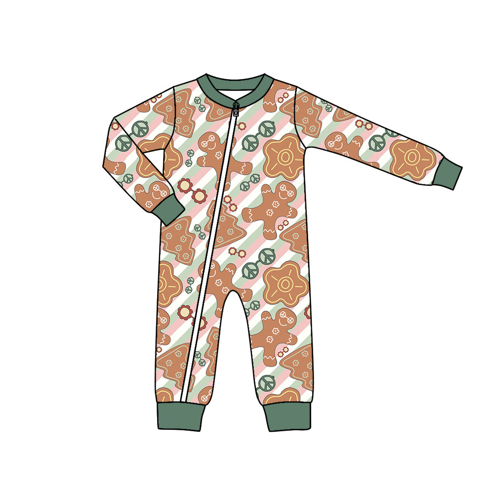 Baby Infant Boys Christmas Gingerbread Long Sleeve Zip Rompers preorder(moq 5)