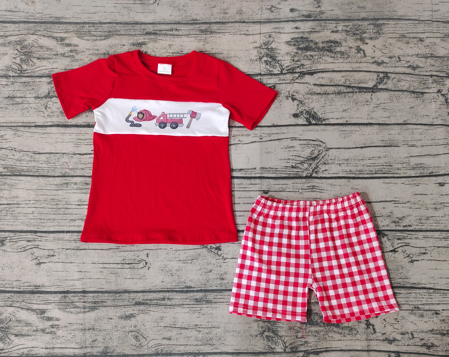 Baby Boys Fire Truck Red Shirt Shorts Outfits Clothes Sets