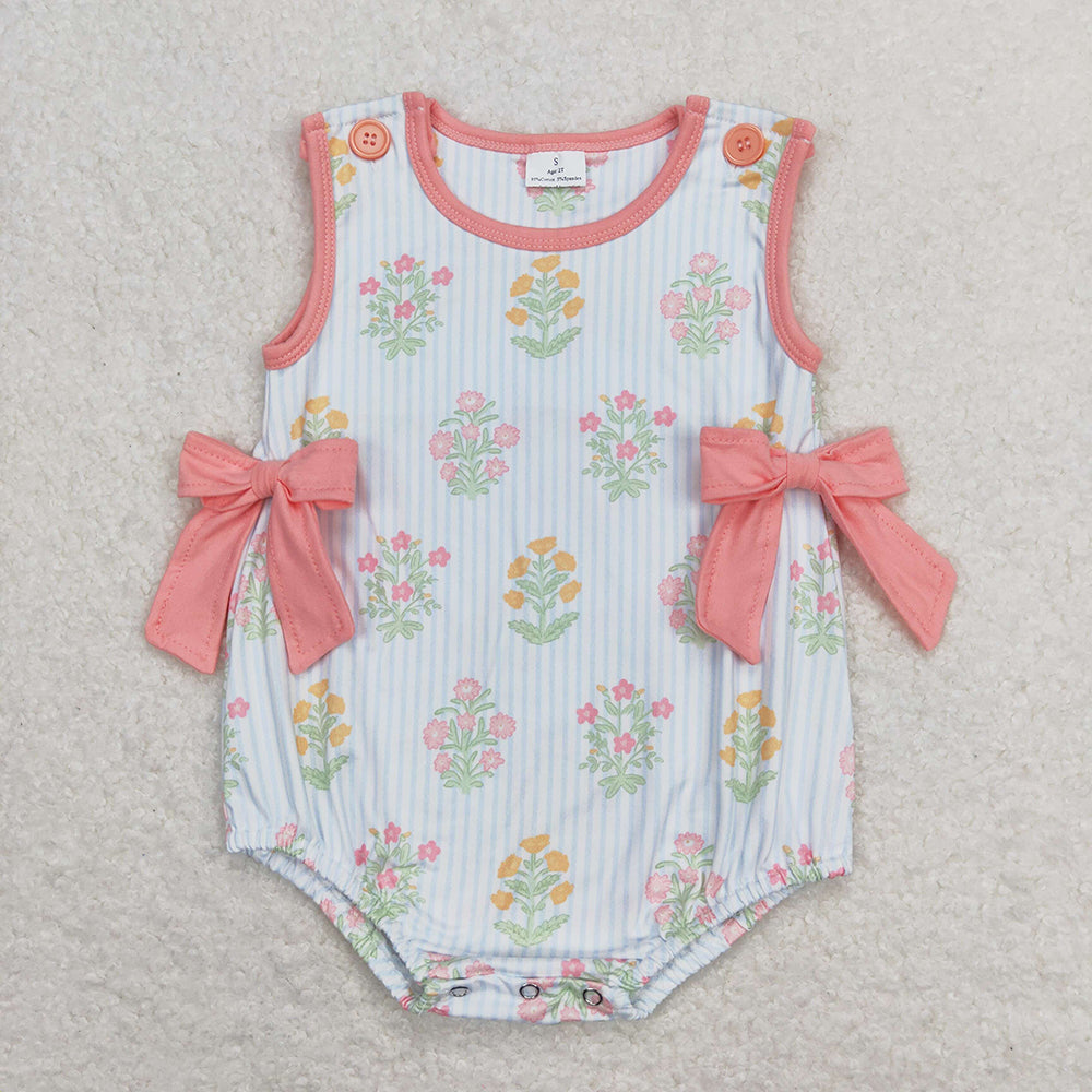 Baby Infant Girls Sleeveless Flowers Bows Rompers