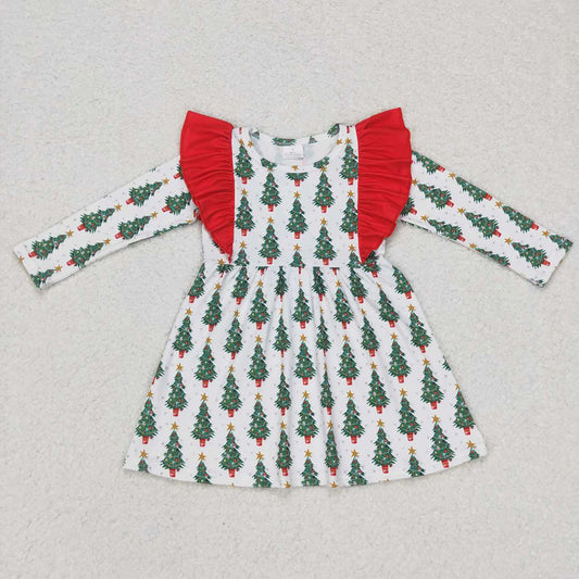 Baby Girls Christmas Tree Ruffle Long SleeveKnee Length Dresses