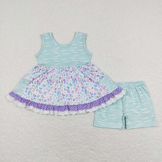 Baby Girls Summer Sea Shell Sleeveless Tunic Tops Shorts Outfits Clothes Sets