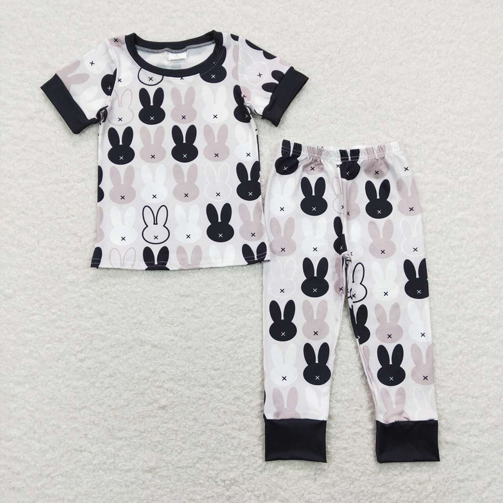 Baby Boys Easter Black Rabbits Short Sleeve Tops Pants Pajamas Clothes Sets