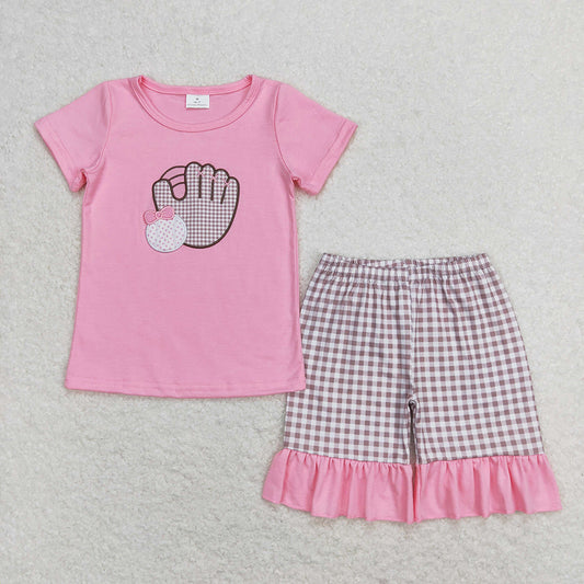 Baby Girls Pink Baseball Shirt Top Ruffle Shorts Clothes Sets