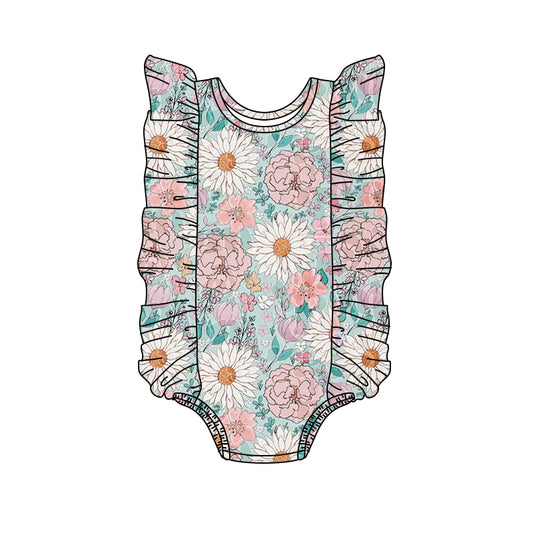 Baby Girls Flowers Sleeveless One Piece Ruffle Swimsuits preorder(moq 5)