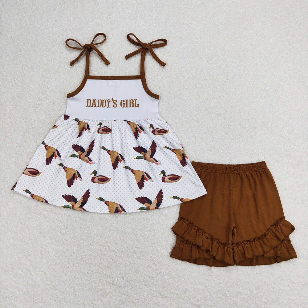 Baby Girls Daddy's Girl Duck Straps Tunic Top Ruffle Shorts Clothes Sets