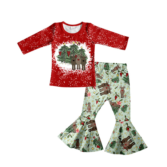 Baby Girls Christmas Tree Deer Top Bell Pants Clothing Sets preorder(moq 5)