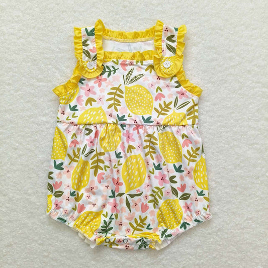 Baby Infant Girls Lemon Buttons Summer Rompers