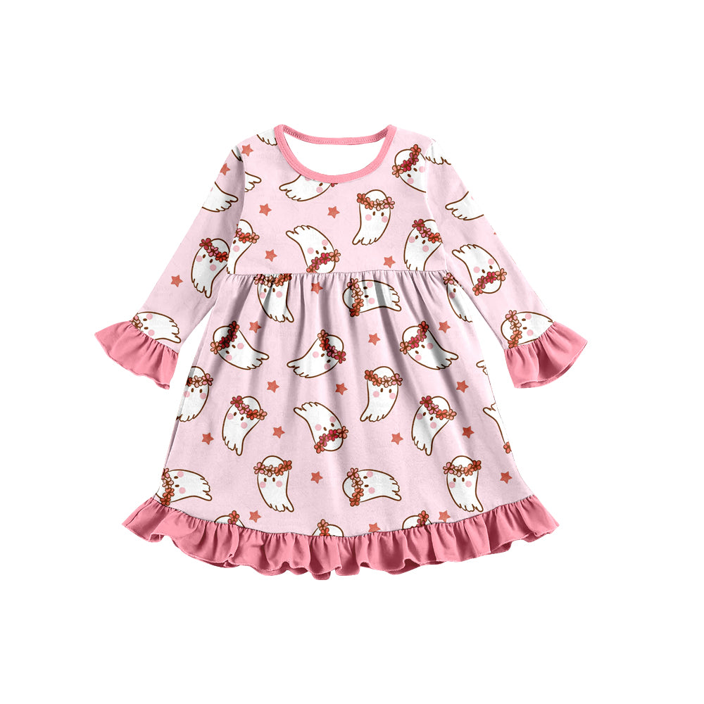 Baby Girls Pink Ghost Long Sleeve Knee Length Dresses preorder(moq 5)