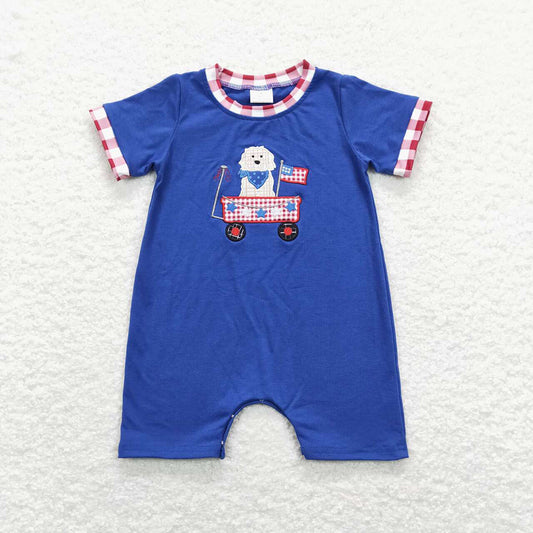 Baby Infant Boys July 4th Flag Dog Short Sleeve Rompers