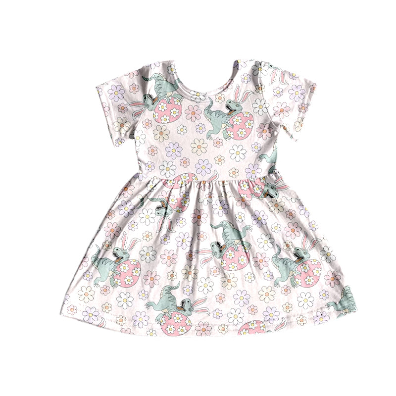 Baby Girls Pink Rabbit Easter Dinosaur Knee Length Dresses Preorder(moq 5)