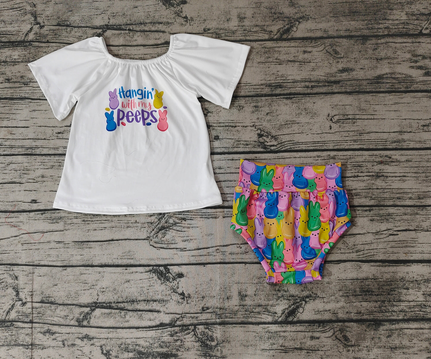 Baby Girls Easter Rabbit Colorful Top Bummie Sets