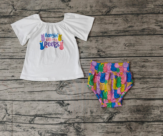 Baby Girls Easter Rabbit Colorful Top Bummie Sets