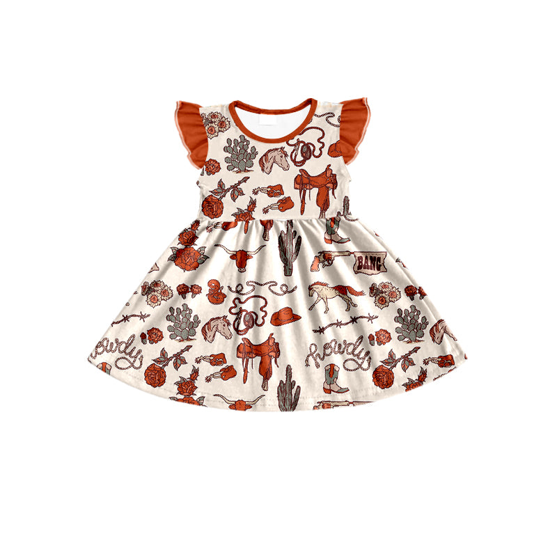 Baby Girls Howdy Western Flutter Sleeve Dresses preorder(moq 5)